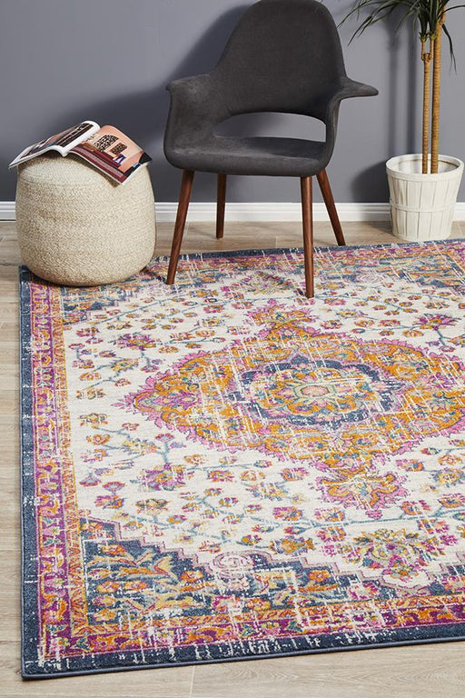 Bursa White Floral Crosshatch Medallion Vintage Rug, Rugs, Ozark Home 