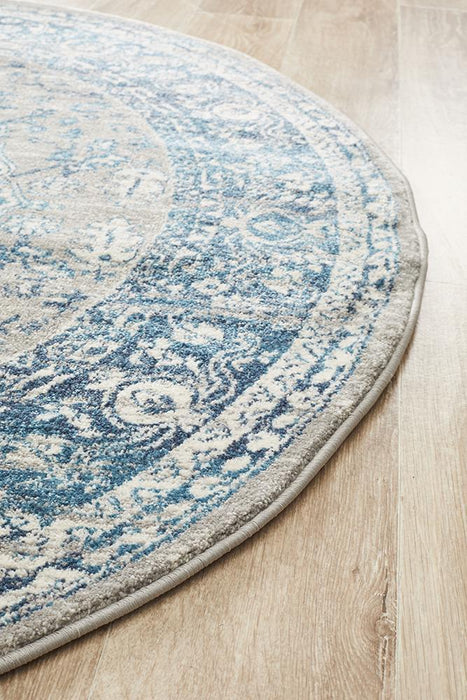 Bursa Blue Mist Round Floral Medallion Vintage Rug, Rugs, Ozark Home 