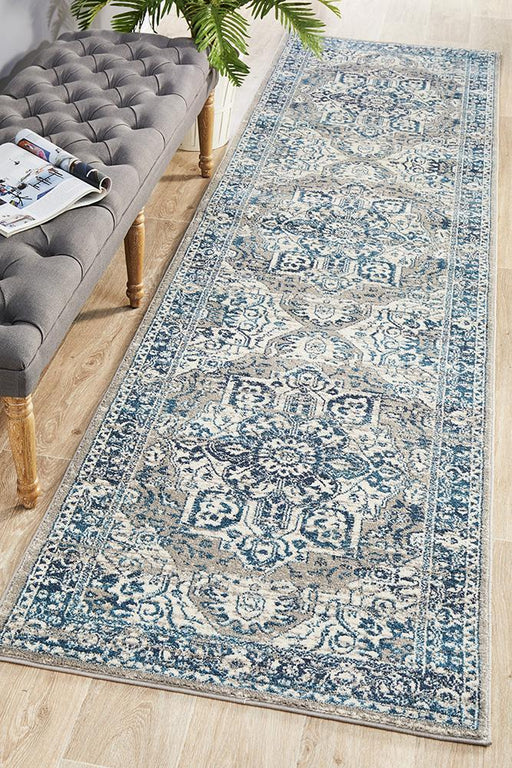 Bursa Blue Mist Floral Medallion Vintage Runner Rug, Rugs, Ozark Home 