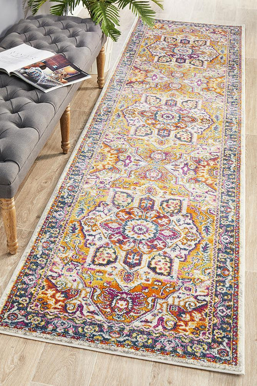 Bursa Multicoloured Floral Pattern Medallion Vintage Runner Rug, Rugs, Ozark Home 