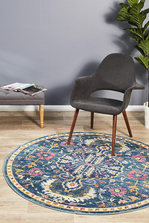 Bursa Navy Round Floral Garden Medallion Vintage Rug, Rugs, Ozark Home 