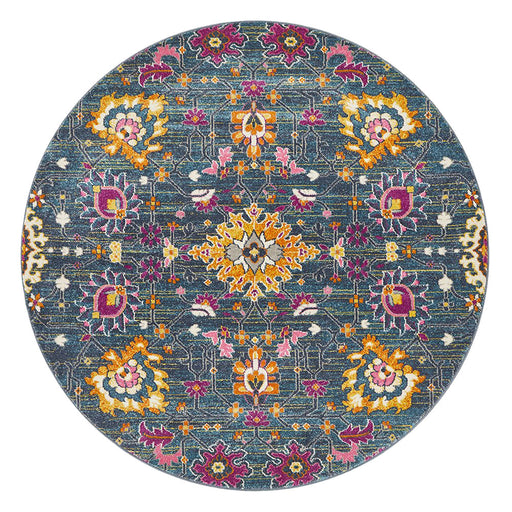 Bursa Blue Round Floral Garden Medallion Vintage Rug, Rugs, Ozark Home 