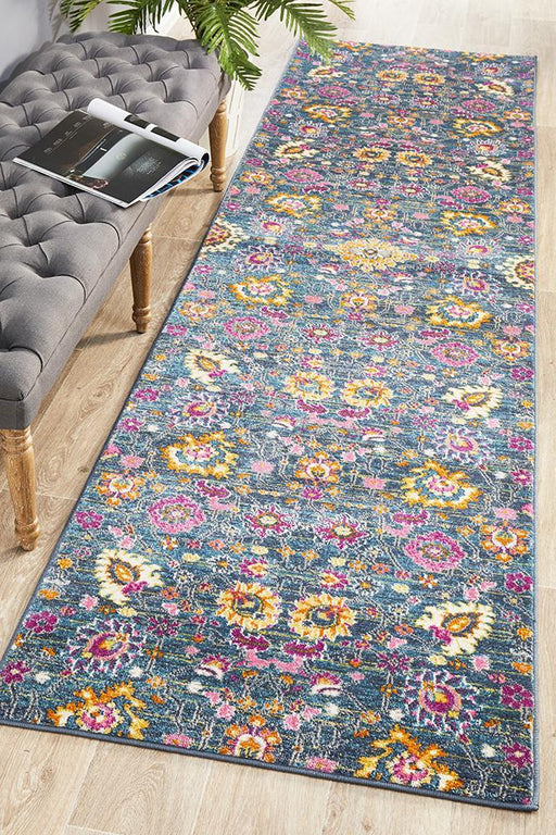 Bursa Blue Floral Garden Medallion Vintage Runner Rug, Rugs, Ozark Home 