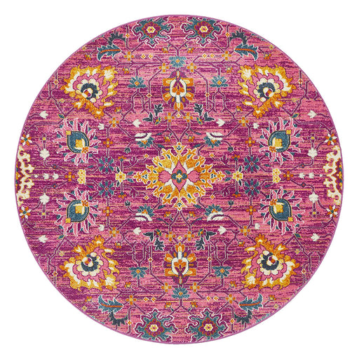 Bursa Fuchsia Round Floral Garden Medallion Vintage Rug, Rugs, Ozark Home 