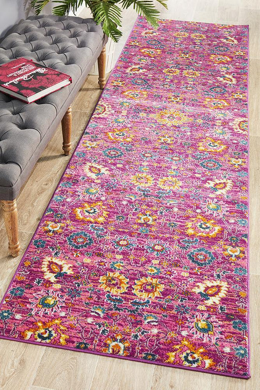 Bursa Fuchsia Floral Garden Medallion Vintage Runner Rug, Rugs, Ozark Home 