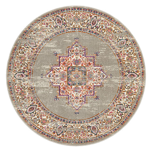 Bursa Faded Grey Round Floral Medallion Vintage Rug, Rugs, Ozark Home 