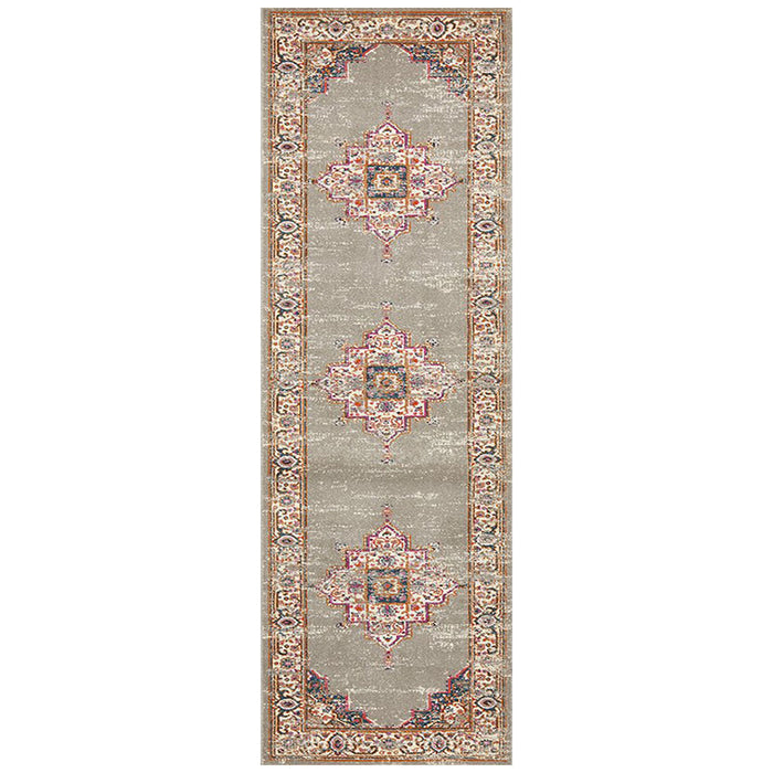 Bursa Faded Grey Floral Medallion Vintage Runner Rug, Rugs, Ozark Home 