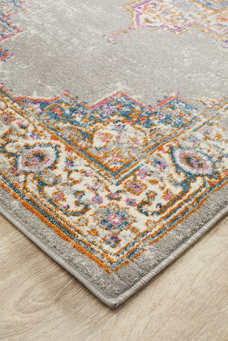 Bursa Faded Grey Floral Medallion Vintage Runner Rug, Rugs, Ozark Home 