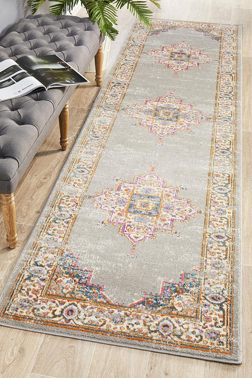 Bursa Faded Grey Floral Medallion Vintage Runner Rug, Rugs, Ozark Home 