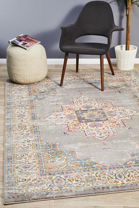 Bursa Faded Grey Floral Medallion Vintage Rug, Rugs, Ozark Home 