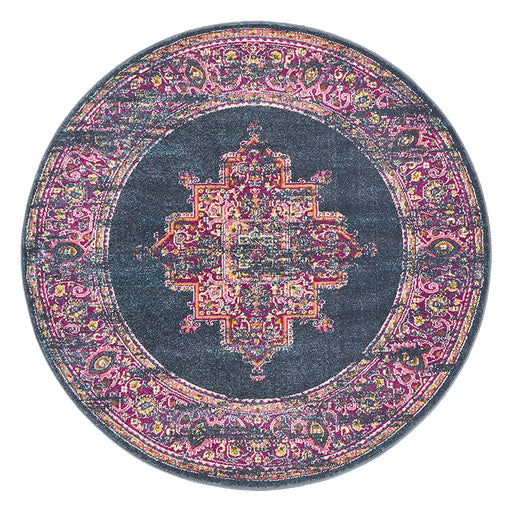 Bursa Navy & Pink Round Floral Medallion Vintage Rug, Rugs, Ozark Home 