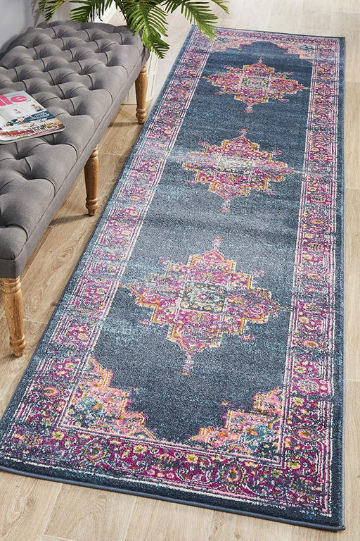 Bursa Navy & Pink Floral Medallion Vintage Runner Rug, Rugs, Ozark Home 