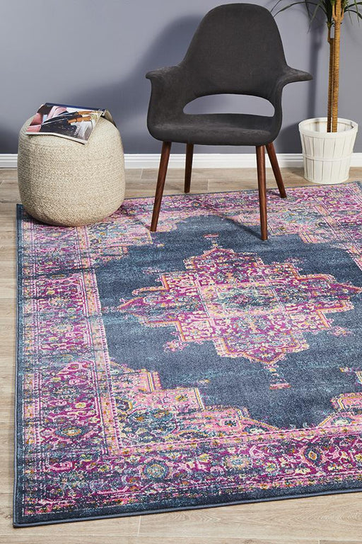 Bursa Navy & Pink Floral Medallion Vintage Rug, Rugs, Ozark Home 