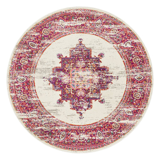 Bursa Pink & Cream Round Floral Medallion Vintage Rug, Rugs, Ozark Home 