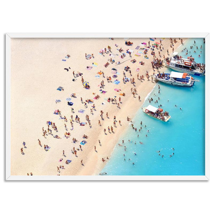 Boats Docking on Crowded Summer Beach - Art Print, Wall Art, Ozark Home 