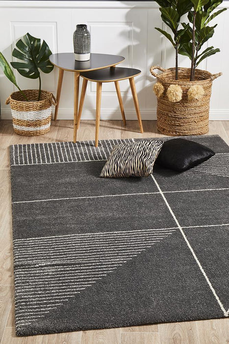 Battice Charcoal Geometric Print Contemporary Rug, Rugs, Ozark Home 