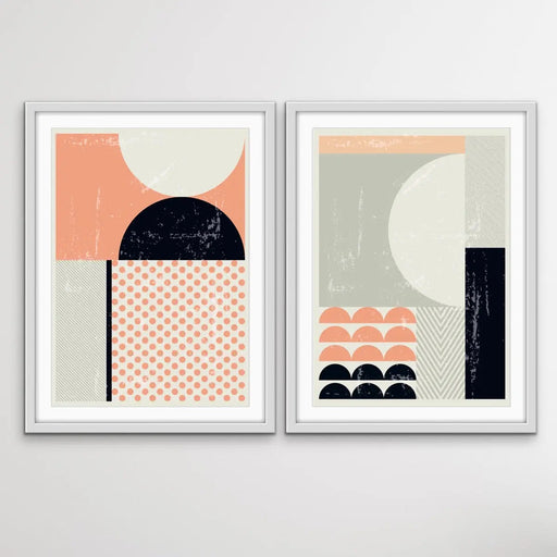 Baker Street - Two Piece Mid Century Pink Black Geometric Print Set, Wall Art, Ozark Home 