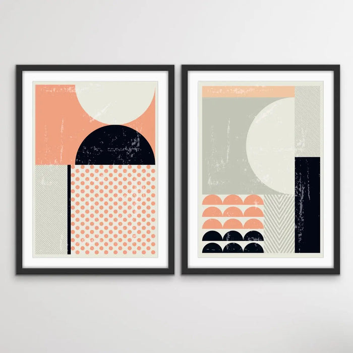 Baker Street - Two Piece Mid Century Pink Black Geometric Print Set, Wall Art, Ozark Home 