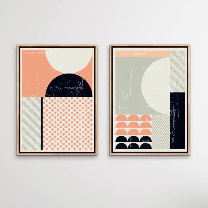 Baker Street - Two Piece Mid Century Pink Black Geometric Print Set, Wall Art, Ozark Home 