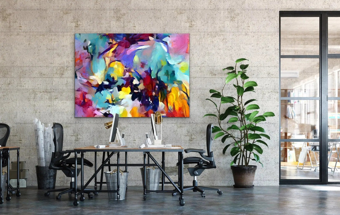 Be Still My Heart - Colourful Floral Abstract Pink Blue Artwork Canvas Print, Wall Art, Ozark Home 