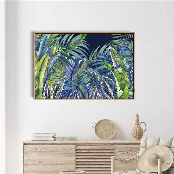 Blue Jungle - Blue and Green Watercolour Jungle Canvas and Art Print