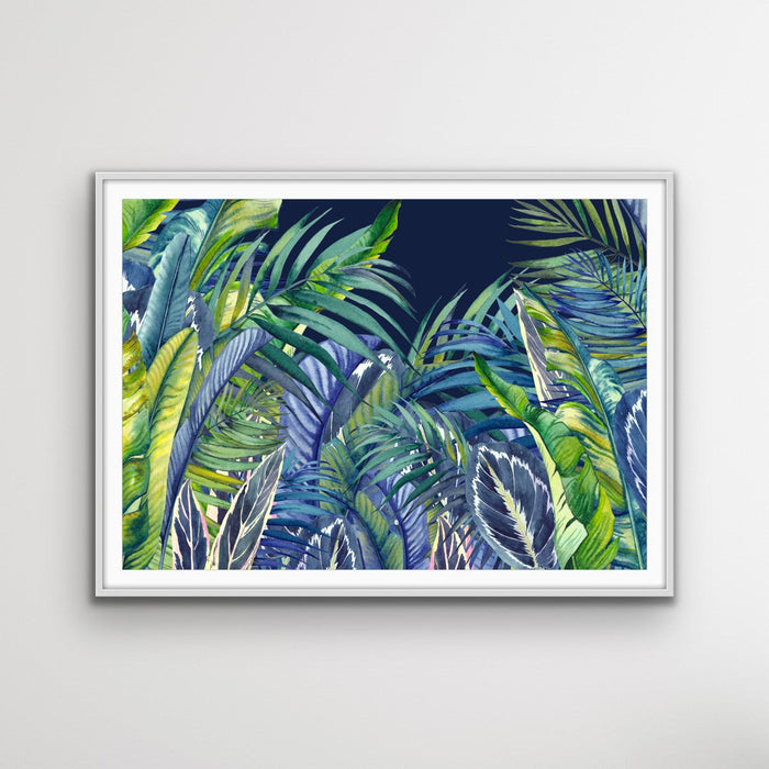 Blue Jungle - Blue and Green Watercolour Jungle Canvas and Art Print