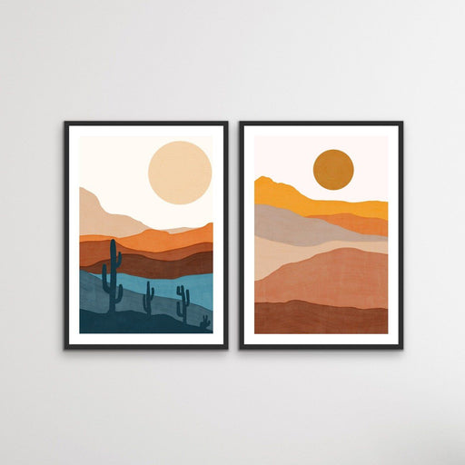 Bohemian Mountains - Two Piece Gouache Boho Style Desert Print Set, Wall Art, Ozark Home 