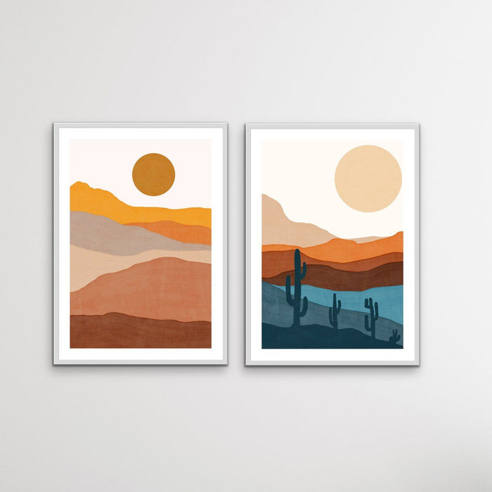 Bohemian Mountains - Two Piece Gouache Boho Style Desert Print Set, Wall Art, Ozark Home 