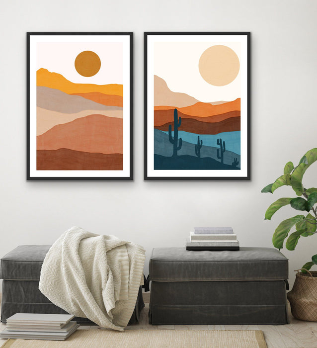 Bohemian Mountains - Two Piece Gouache Boho Style Desert Print Set, Wall Art, Ozark Home 