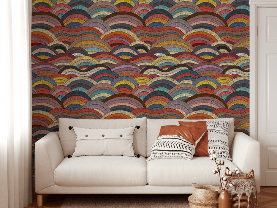 Bohemian Waves - Boho Stripey Colourful Wallpaper