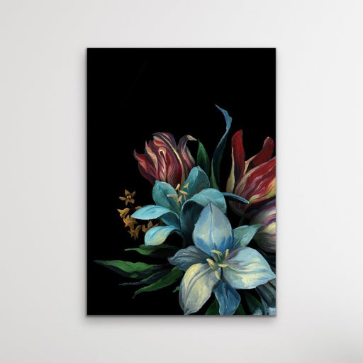 Bouquet On Black In Blue Stretched Canvas Print, Wall Art, Ozark Home 