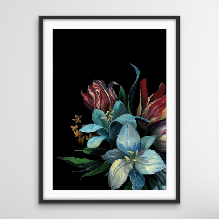 Bouquet On Black In Blue Stretched Canvas Print, Wall Art, Ozark Home 