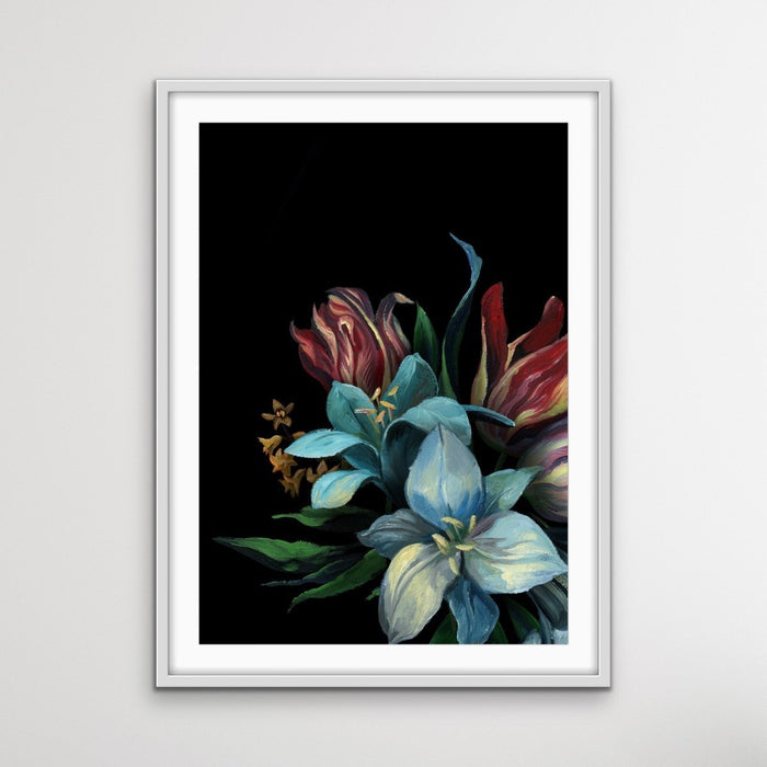 Bouquet On Black In Blue Stretched Canvas Print, Wall Art, Ozark Home 