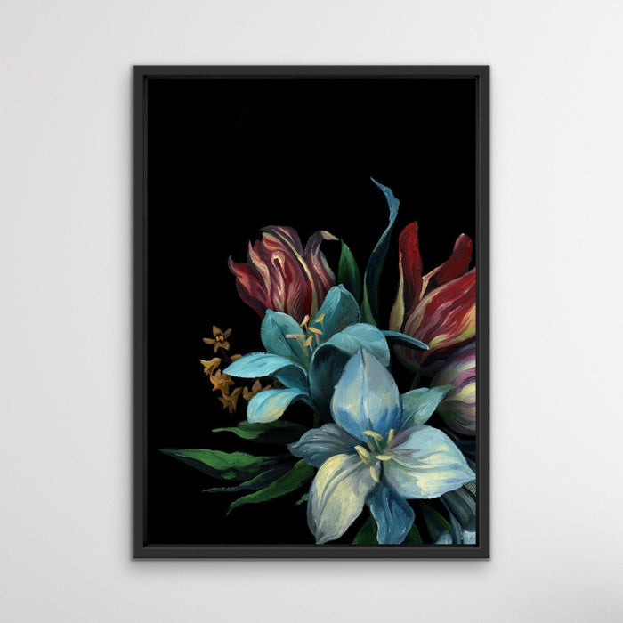 Bouquet On Black In Blue Stretched Canvas Print, Wall Art, Ozark Home 