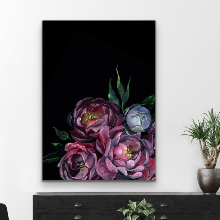 Bouquet On Black In Pink Stretched Canvas Print