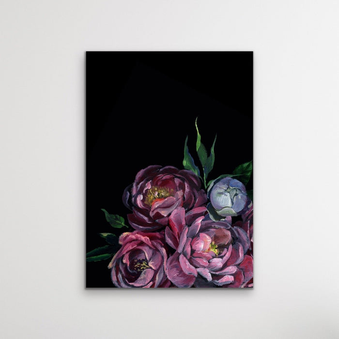 Bouquet On Black In Pink Stretched Canvas Print