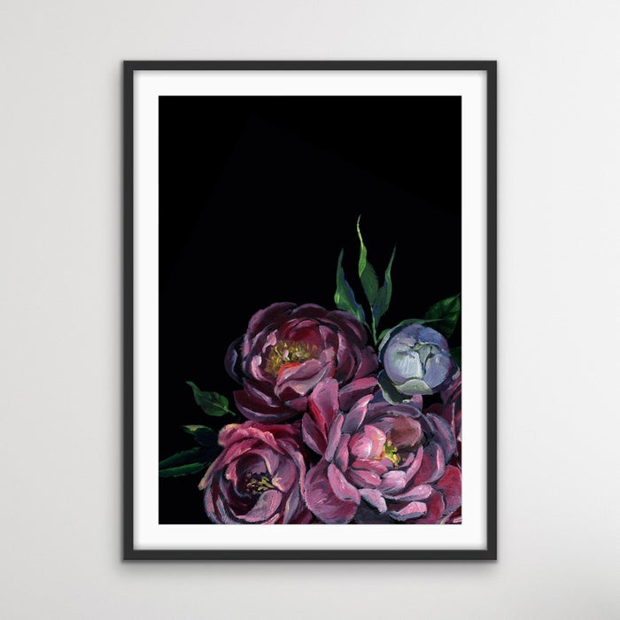 Bouquet On Black In Pink Stretched Canvas Print