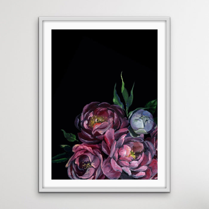 Bouquet On Black In Pink Stretched Canvas Print