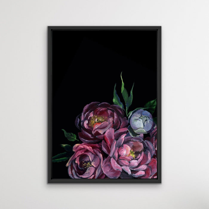 Bouquet On Black In Pink Stretched Canvas Print