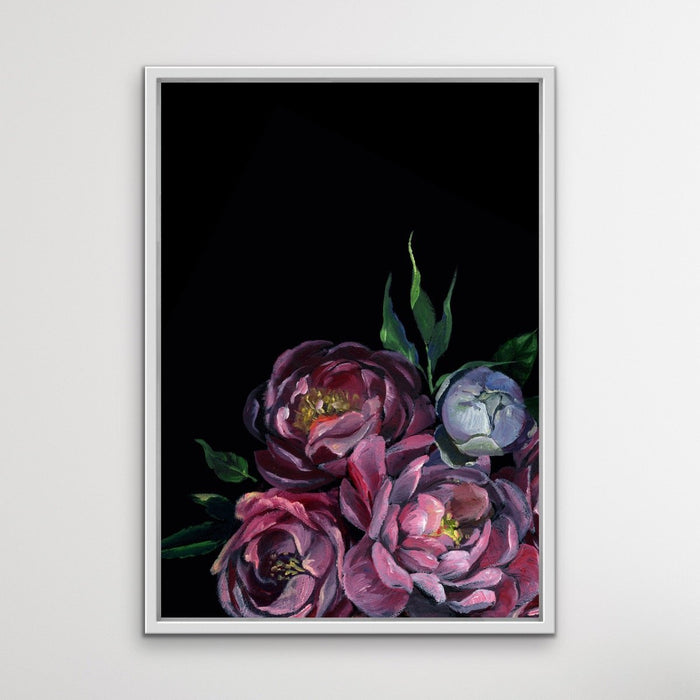 Bouquet On Black In Pink Stretched Canvas Print