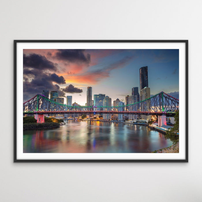 Brisbane At Night - Story Bridge Brisbane RIver Photographic Art Print, Wall Art, Ozark Home 