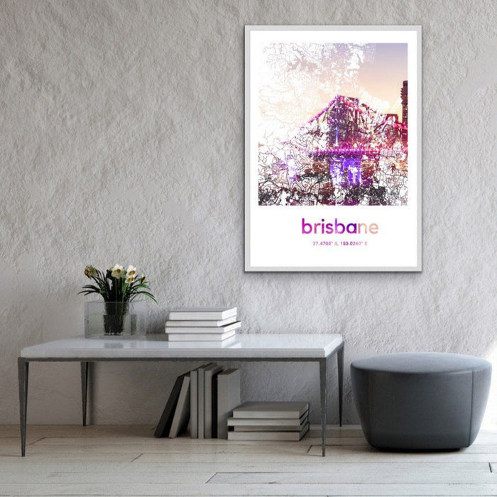 Brisbane Skyline Map, Wall Art, Ozark Home 