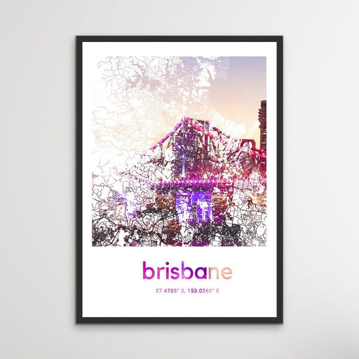 Brisbane Skyline Map, Wall Art, Ozark Home 