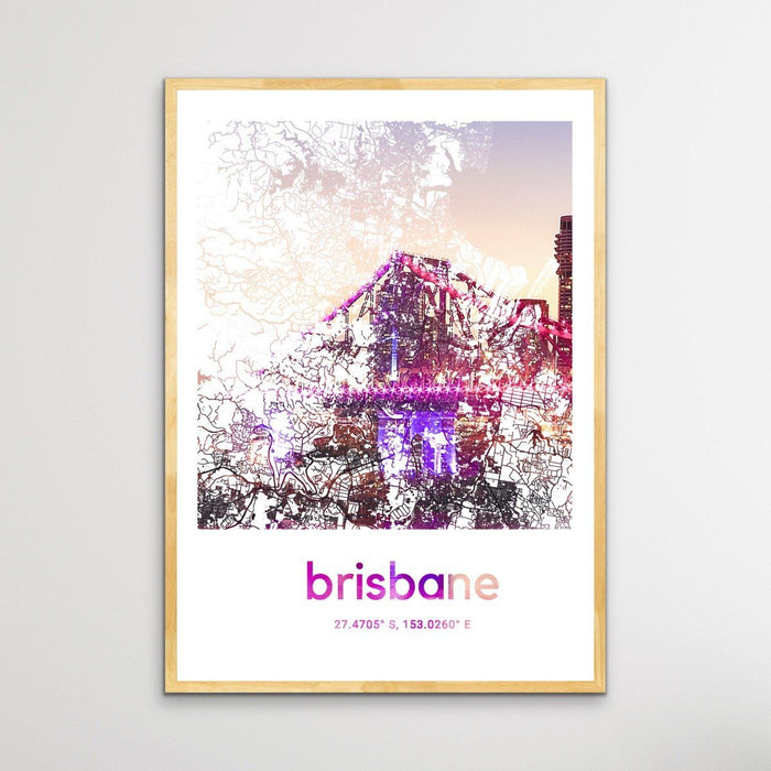 Brisbane Skyline Map, Wall Art, Ozark Home 