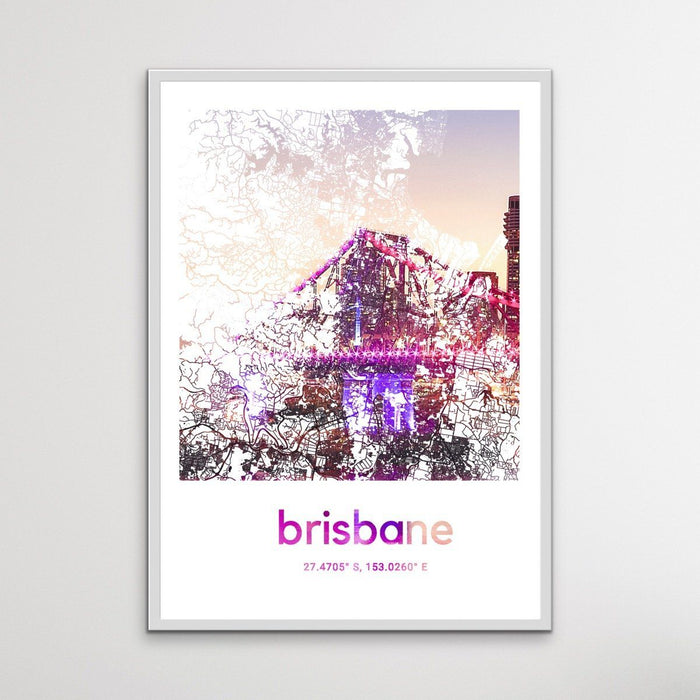 Brisbane Skyline Map, Wall Art, Ozark Home 