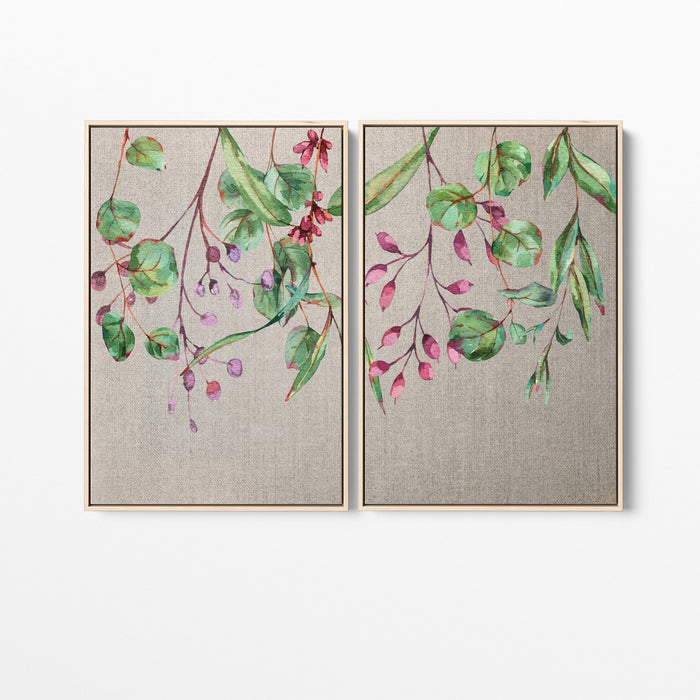 Bush Dreaming - Two Piece Eucalyptus Watercolour Stretched Canvas Framed Wall Art, Wall Art, Ozark Home 