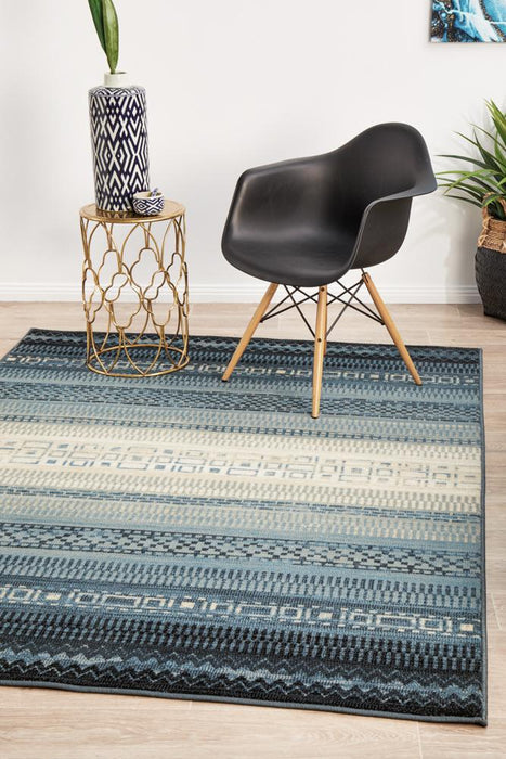 Giza Blue Aztec Strip Pattern Contemporary Rug, Rugs, Ozark Home 