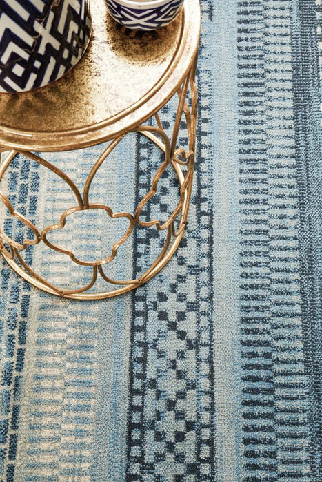 Giza Blue Aztec Strip Pattern Contemporary Rug, Rugs, Ozark Home 