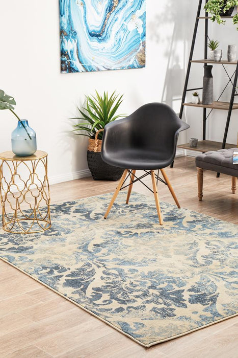 Giza Bone & Blue Faded Pattern Rug, Rugs, Ozark Home 