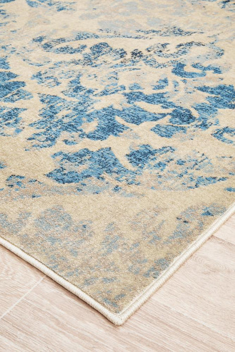 Giza Bone & Blue Faded Pattern Rug, Rugs, Ozark Home 